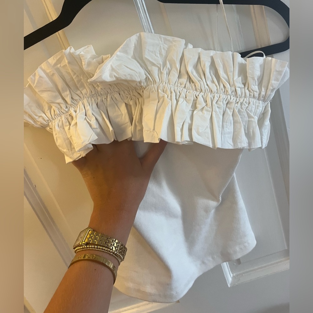 Anthropologie white strapless ruffle top